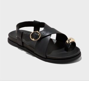 Elegant Black Sandals with Gold Accent